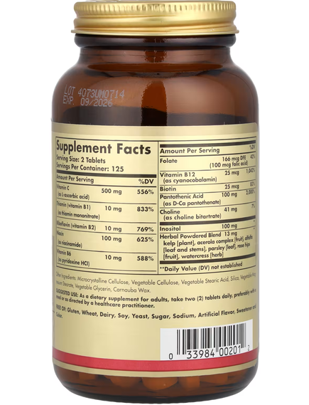 Solgar Комплекс вітамінів групи В з вітаміном C Формула для боротьби зі стресом 250 веганських таблеток, зображення 2