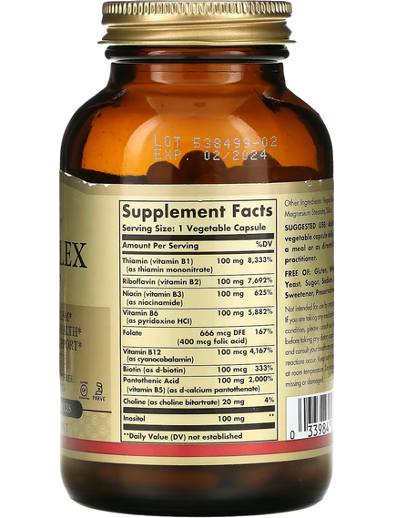Solgar Комплекс вітамінів групи В «50» 100 веганських капсул, зображення 2