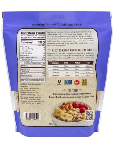Bob's Red Mill Вівсянка Протеїнова з високим вмістом білку без глютену Gluten Free Protein Oats 907 г, зображення 2