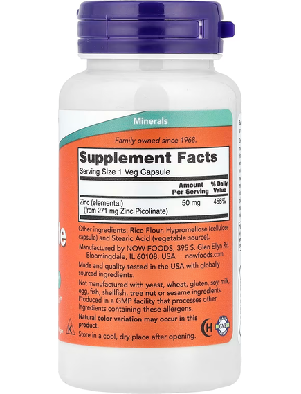 Now Foods Пиколинат Цинку 50 мг 60 веганських капсул, зображення 2