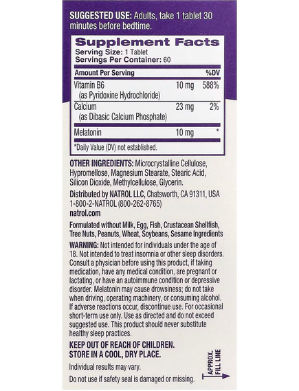 Natrol Мелатонін 10 мг З повільним вивільненням 60 таблеток, зображення 2