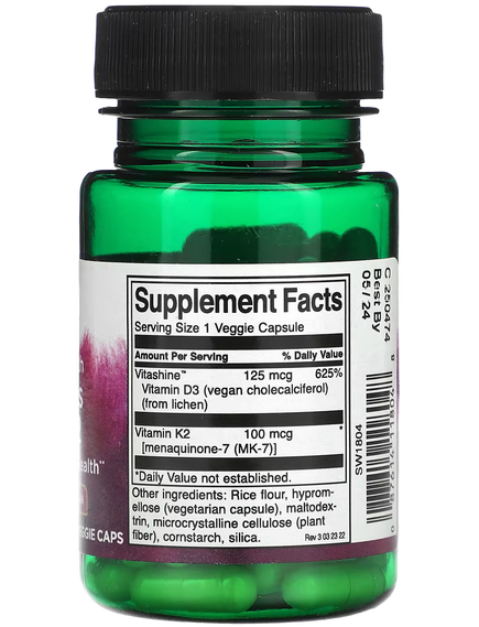 Swanson Вітаміни D3 і K2 Посиленої Дії 60 веганських капсул, зображення 2