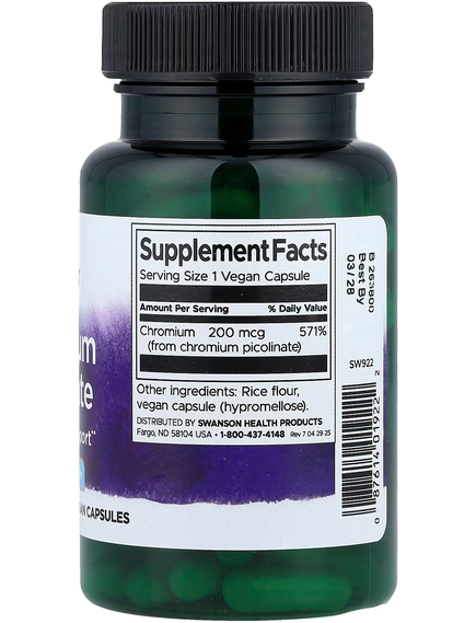 Swanson Піколінат Хрому 200 мкг 100 веганських капсул, зображення 2