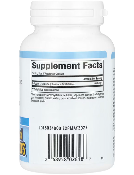 Natural Factors NAC N-Ацетил-L Цистеїн 600 мг 60 вегетаріанських капсул, зображення 2
