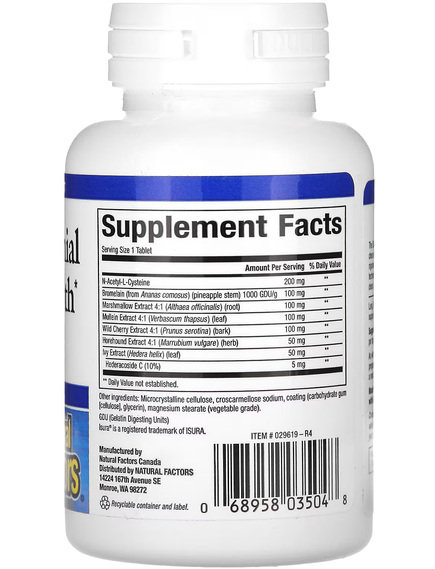 Natural Factors Добавка для здоров’я легень, бронхів та носових пазух 45 таблеток, зображення 2