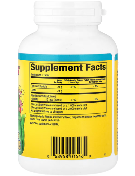 Natural Factors Big Friends Жувальний вітамін D3 10 мкг 400 МО зі смаком ягід 250 жувальних таблеток, зображення 2