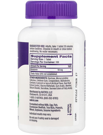 Natrol Мелатонін 10 мг Швидкорозчинний зі смаком полуниці 100 таблеток, зображення 2