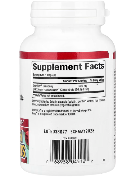 Natural Factors CranRich Концентрат Журавлини Підсиленої Дії 500 мг 90 капсул, зображення 2