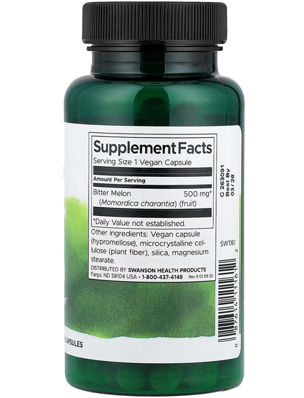 Swanson Full Spectrum Гірка Диня 500 мг 60 веганських капсул, зображення 2