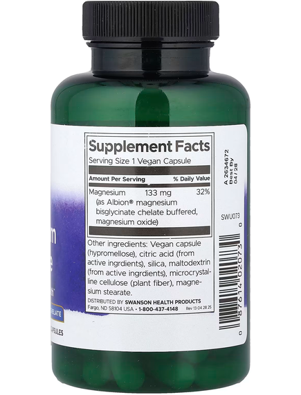 Swanson Albion Гліцинат Магнію 133 мг 90 веганських капсул, зображення 2