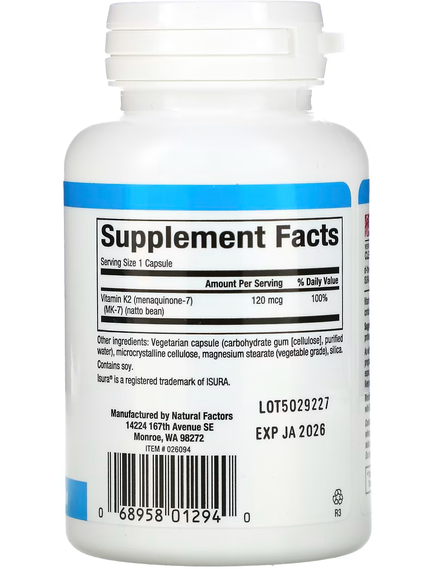 Natural Factors Вітамін К2 100 мкг 60 вегетаріанських капсул, зображення 2
