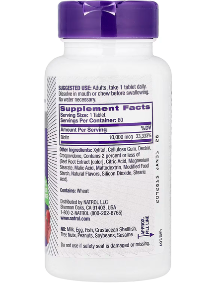Natrol Біотин 10000 мкг Швидкорозчинний зі смаком полуниці 60 таблеток, зображення 2