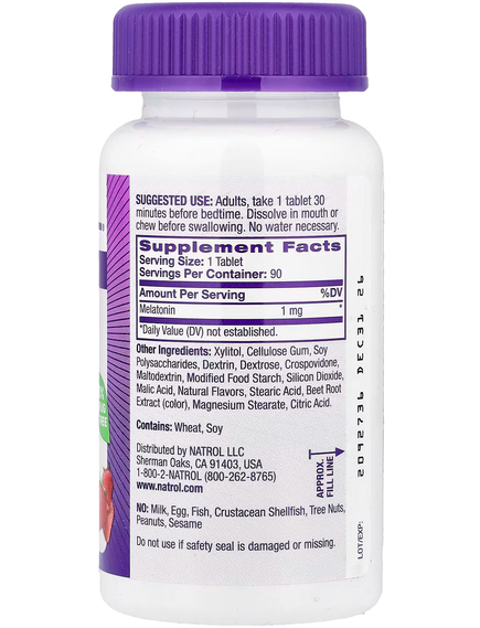 Natrol Мелатонін 1 мг Швидкорозчинний зі смаком полуниці 90 таблеток, зображення 2