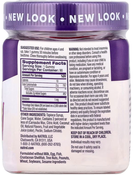 Natrol Kids Мелатонін 1 мг для дітей від 4 років Жувальна добавка зі смаком малини 90 мармеладок, зображення 2