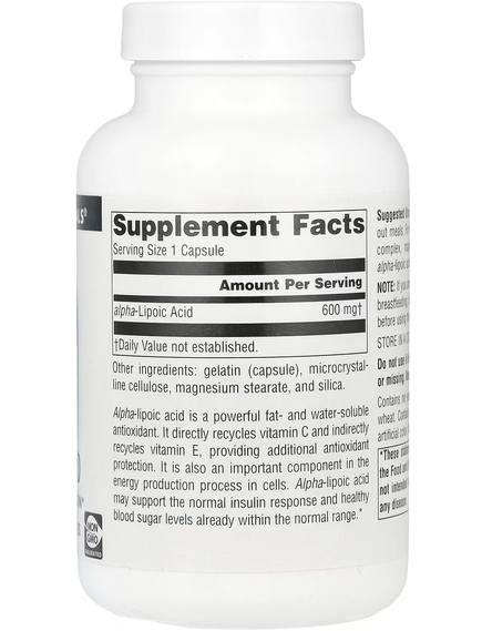 Source Naturals Альфа-Ліпоєва Кислота 600 мг 60 капсул, зображення 2