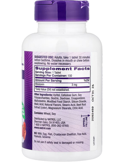 Natrol Мелатонін 3 мг Швидкорозчинний зі смаком полуниці 150 таблеток, зображення 2