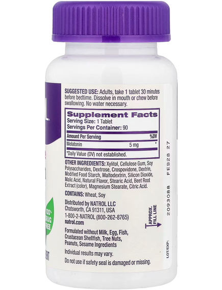 Natrol Мелатонін 5 мг Швидкорозчинний зі смаком полуниці 90 таблеток, зображення 2