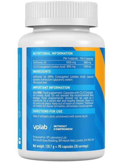 VPlab CLA Кон’югована Лінолева Кислота 1000 мг 90 м'яких капсул, зображення 2