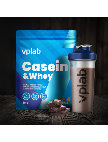 VPlab Casein & Whey Казеїн та Сироватка Білкова суміш зі смаком Шоколад 500 г, зображення 2