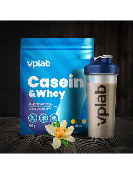 VPlab Casein & Whey Казеїн та Сироватка Білкова суміш зі смаком Ваніль 500 г, зображення 2