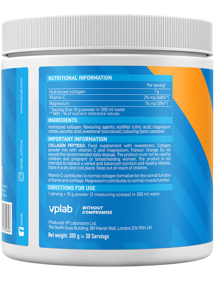 VPlab Пептиди Колагену Дієтична добавка зі смаком Апельсин 300 г, зображення 2