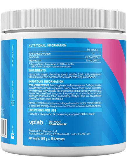 VPlab Пептиди Колагену Дієтична добавка зі смаком Лісові Ягоди 300 г, зображення 2