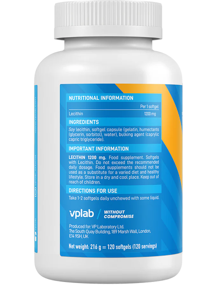 VPlab Лецитин 1200 мг 120 гелевих капсул, зображення 2