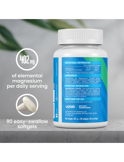 VPlab Цитрат Магнію 90 гелевих капсул, зображення 2