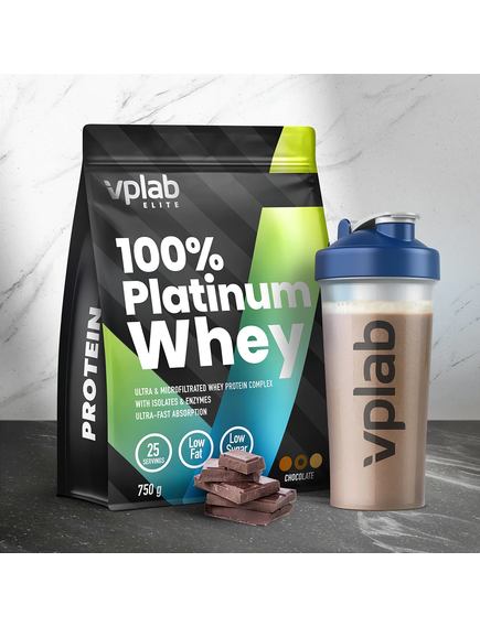 VPlab 100% Platinum Whey Протеїн сироватковий суміш зі смаком Шоколад 750 г, зображення 2