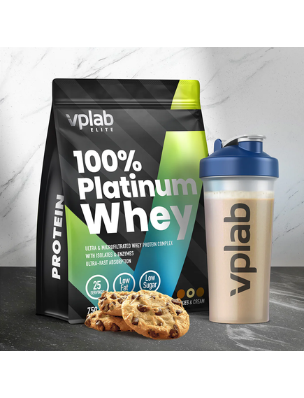 VPlab 100% Platinum Whey Протеїн сироватковий суміш зі смаком Печиво з Кремом 750 г, зображення 2