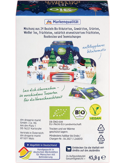 Адвент Календар 2025-2026 dmBio Чай органічний 24 пакетика-саше, зображення 2