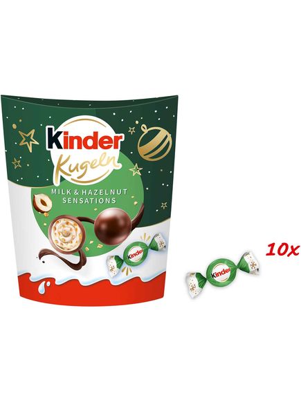 Kinder Kugeln Цукерки шоколадні новорічні з молочно-горіховою начинкою та хрусткими кріспами 90 г, зображення 2